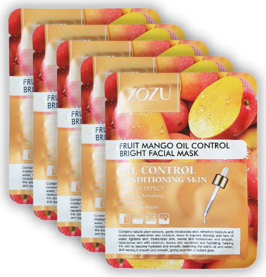 Изображение Фруктовая тканевая маска для лица с экстрактом манго Zozu Fruit Mango Oil Control Bright Facial Mask, 25 г • 5 штук