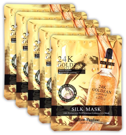 Изображение Тканевая маска с золотом и гиалуроновой кислотой Million Pauline 24K Hyaluronic Acid Solution Hydrates Silk Mask, 23 мл • 5 штук