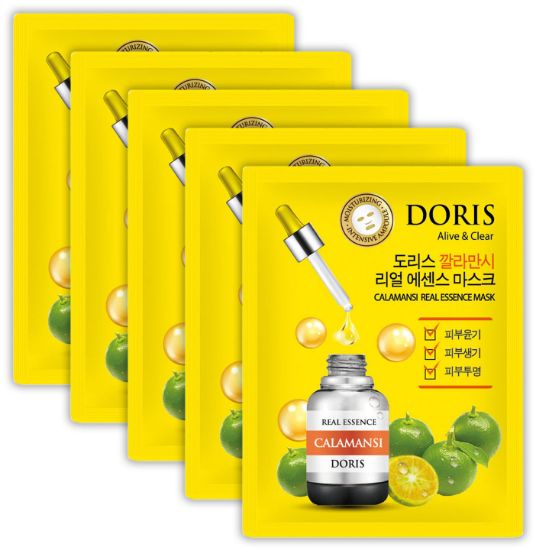 Изображение Тканевая маска для лица с экстрактом каламондина Jigott Doris Calamansi Real Essence Mask, 25 мл • 5 штук