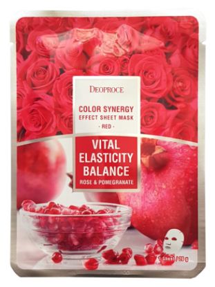 Изображение Тканевая маска для лица с экстрактами розы и граната Deoproce Color Synergy Effect Sheet Mask - Red, 20 г