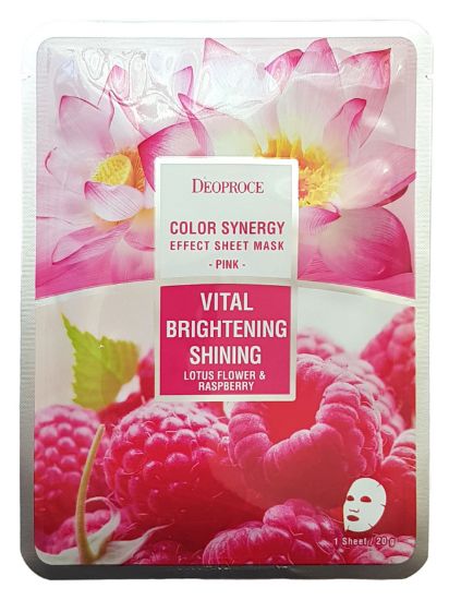 Изображение Тканевая маска экстрактами цветов лотоса и малины Deoproce Color Synergy Effect Sheet Mask - Pink, 20 г