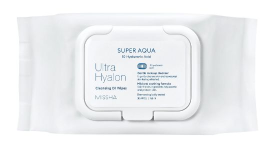 Изображение Очищающие салфетки с маслом и гиалуроновыми кислотами Missha Super Aqua Ultra Hyalron Cleansing Oil Wipes, 30 шт.